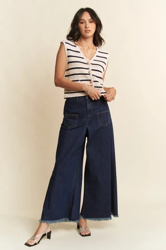 Davi & Dani Sleeveless Cropped Striped Sweater Knit Vest Top - Bela Fils BoutiqueBela Fils Boutique